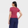 Women's Slim Fit Seamless Short Sleeve Square Neck Baby T-Shirt - A New Day™ Dark Pink - 2 of 4