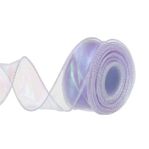 Unique Bargains Gift Wrapping Wide Sheer Wired Pastel Shimmer Iridescent Chiffon Ribbons 1 Pc - 1 of 4