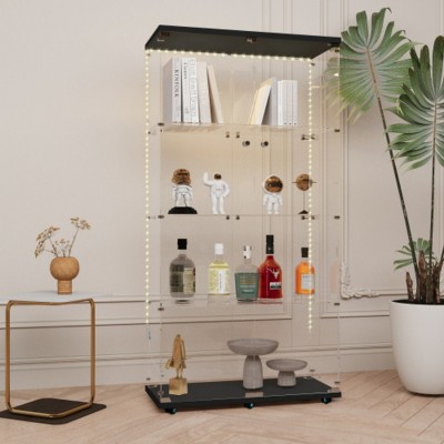 Syemin Decorative Storage Cabinets Tempered Glass Display Cabinet 4-Shelf, Display Cabinet with Lock, Curio Display Cabinet, Black, 30.9"*13.58"*65.6"