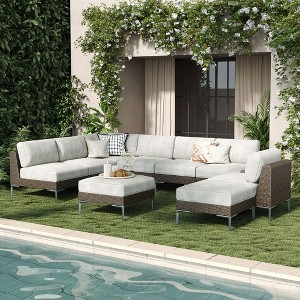 LayinSun Wicker Rattan Patio Furniture Set, Deep Seating Outdoor Modular Sectional Sofa Conversation Set with Thick Cushions - 1 of 4