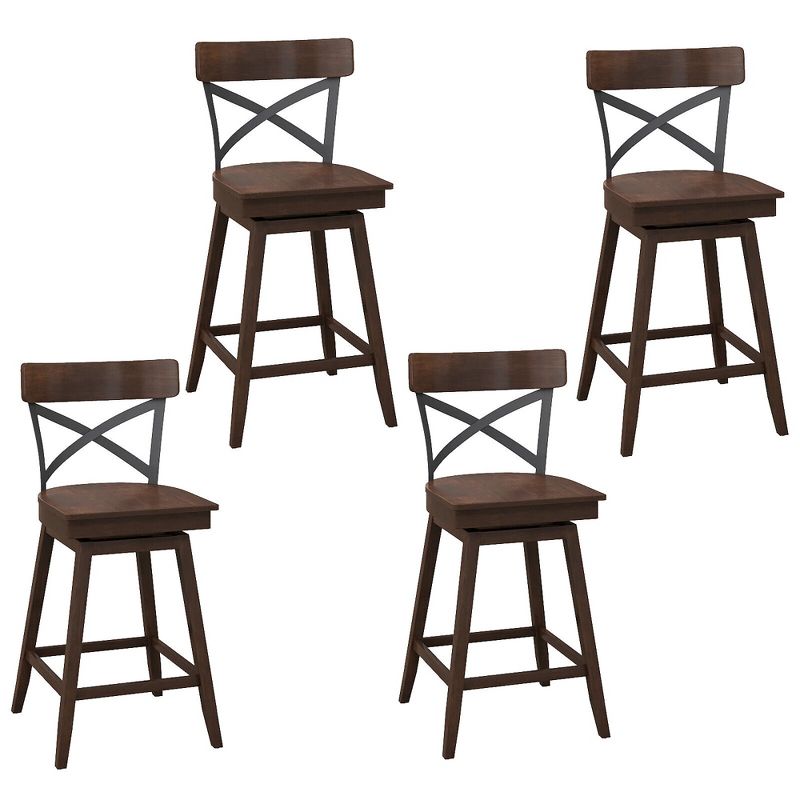 Tangkula Set of 4 Wooden Swivel Bar Stools Counter Height Kitchen Chairs w/ Back Brown, 1 of 9