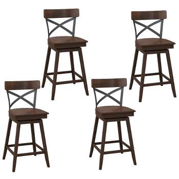 Tangkula Set of 4 Wooden Swivel Bar Stools Counter Height Kitchen Chairs w/ Back Brown