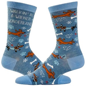 Crazy Dog T-Shirts Women's Walkin In A Wiener Wonderland Socks Funny Winer Weather Christmas Dog Lover Footwear - 1 of 4