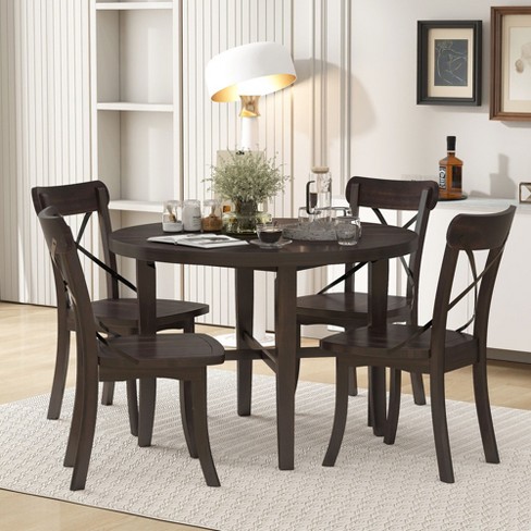 Nicbex Round Dining Table Set For 4 Retro Simple Round Table With 4 X ...