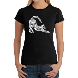 LA Pop Art Stretching Cat - Women's Word Art T-Shirt - 1 of 4