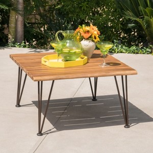 KWPZQEB Rustic Wood Square Coffee Table, Patio Wooden End Table with Metal Legs, Industrial Small Side Table for Small Spaces, Bedroom, Living Room - 1 of 4