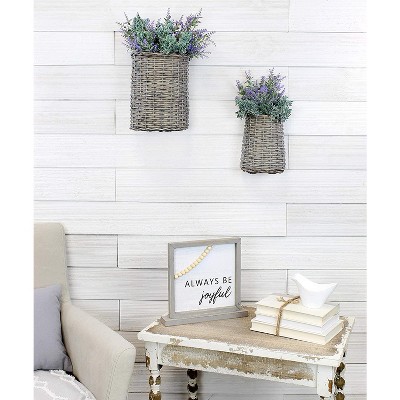 Gray Washed Wicker Oval Hanging Pocket Baskets, Set of 2