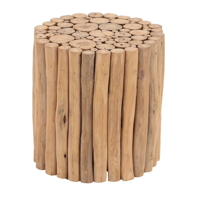 Contemporary Teak Wood Cylinder Side Table Brown - Olivia &#38; May, 1 of 6