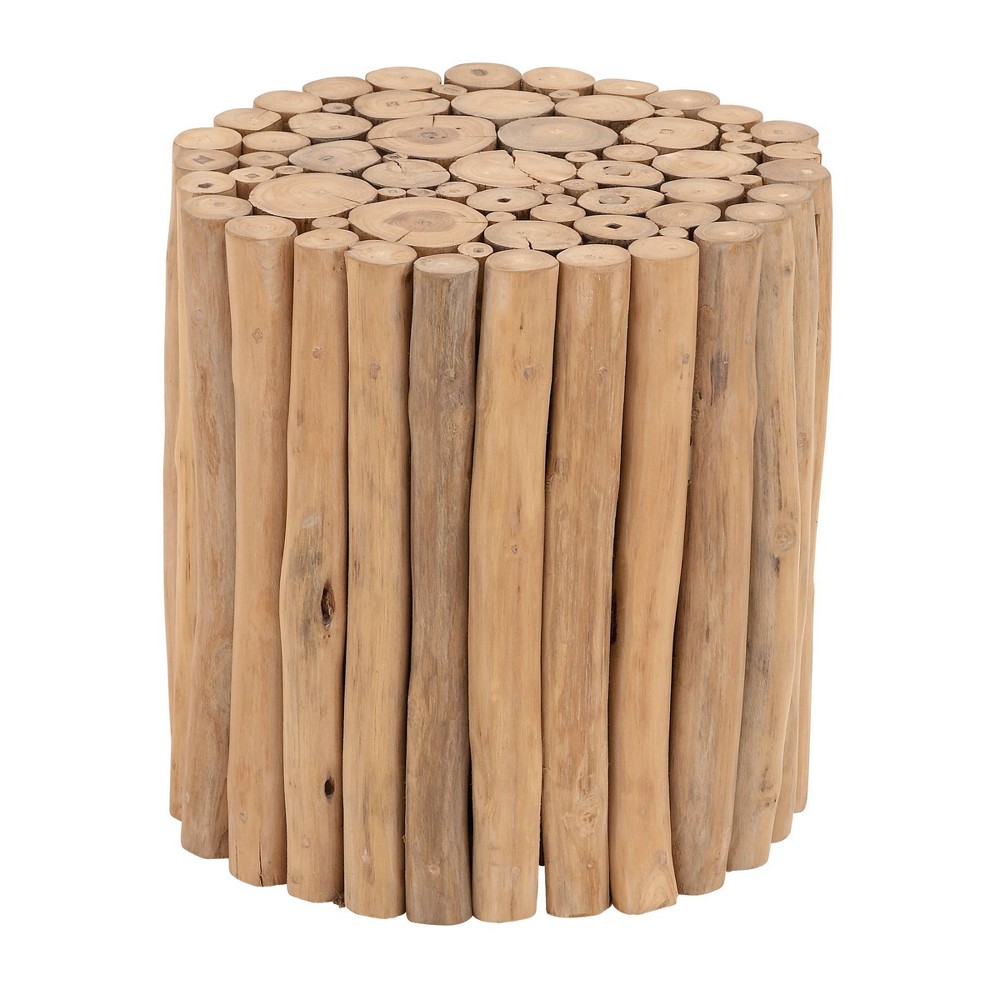 Photos - Coffee Table Olivia & May Contemporary Teak Wood Cylinder Side Table Brown: Handcrafted, No Assembly, Indoor Use