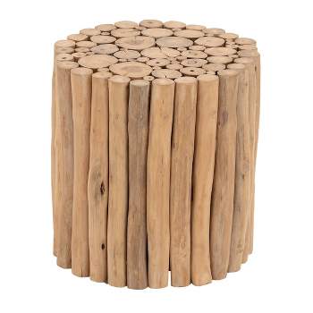 Contemporary Teak Wood Cylinder Side Table Brown - Olivia & May