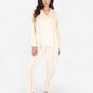 Anna-Kaci Lounge Women's Floral Stripe Pajama Set with Button-Up Top Chest Pocket and Elastic Waist Pants - 1 of 4
