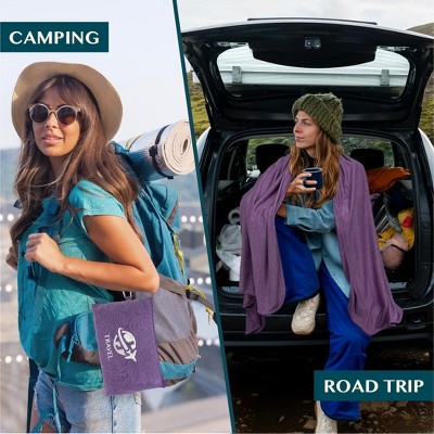 Pavilia Purple Microfleece Travel Blanket and Pillow Set