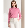 INSPIRE CHIC Women's Office Keyhole Elegant Stand Collar Long Sleeve Back Neck Button Blouse - 2 of 4