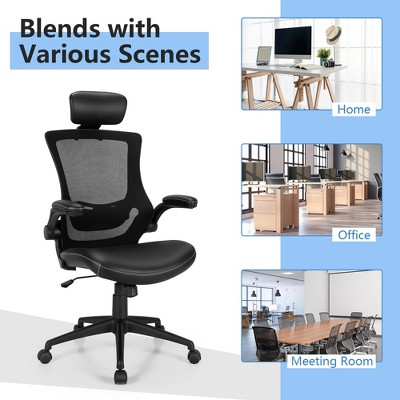 ErgoFlex Mesh and Leather Adjustable Office Chair with Swivel Base - Black