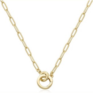 Paperclip Link Necklace for Women, 14K Gold Plated Dainty Chain Jewelry - 1 of 4