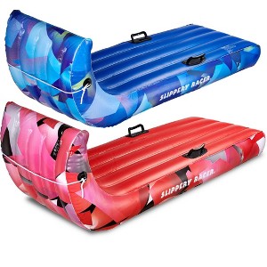 Slippery Racer Giant Inflatable Toboggan Snow Sled for Adults and Kids, Durable Heavy Duty, 2 Pack Red and Blue, 60" - 1 of 4