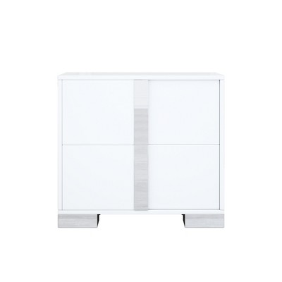 VYNXARIA Exquisite White Bedside Table: 2 - Drawer Mirrored Design with Chic Metal Handles for Bedroom and Living Room Decoration