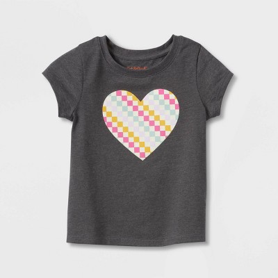 Toddler Girls' Checkered Heart Short Sleeve Graphic T-Shirt - Cat & Jack™ Gray 