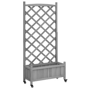 vidaXL Outdoor Planter with Trellis and Wheels - Gray Solid Fir Wood, Spacious Flower Box for Garden/Patio/Terrace, Elegant Mobile Design - 1 of 4