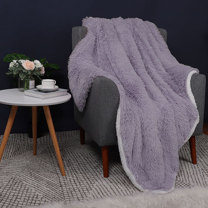 PiccoCasa Luxury Shaggy Soft Warm for Sofa Bed Faux Fur Blanket Purple Queen 1 Pc, 2 of 9