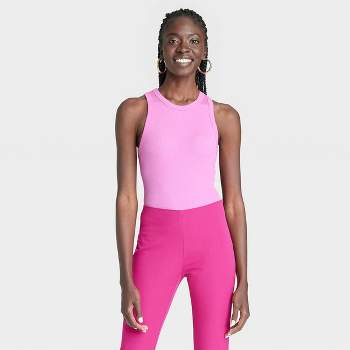 Women's Slim Fit Ribbed High Neck Tank - A New Day™ Pink M