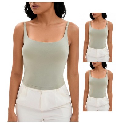 INSPIRE CHIC 3 Packs Women's Square Neck Cami Vest Shelf Bra Adjustable Spaghetti Strap Tank Camisoles