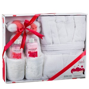 Freida & Joe  Pink Peony Fragrance Bath & Body Collection with Luxury Bathrobe & Slippers Gift Set - 1 of 4