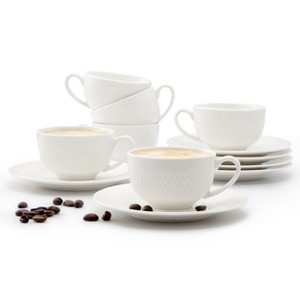 Elama Aspin 12 Piece 2.5 Ounce Porcelain Espresso Cup Set in White with Saucers - 1 of 4