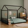 Twin/Full Size Montessori Metal Floor Bed Frame, House Shaped Platform Bed with Vertical Safety Guardrails for Kids/Toddlers - ModernLuxe - 3 of 4