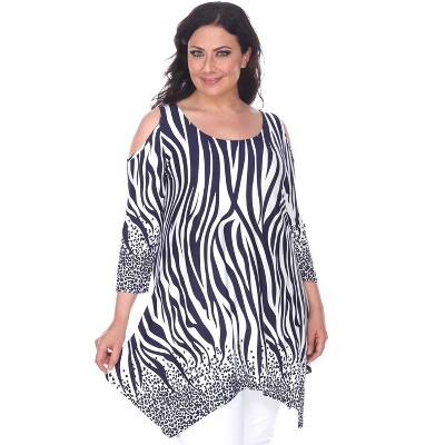 Women's Plus Size Antonia Cold Shoulder Tunic with Pockets - White Mark
