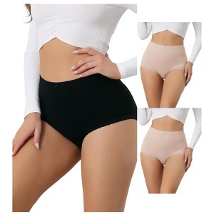 Allegra K Women's Breathable Soft High-Waisted Stretch Comfortable Tummy Control Briefs 3 Packs - 1 of 4