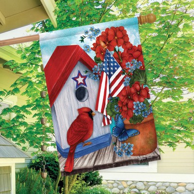 Patriotic Cardinal and Floral Outdoor Polyester House Flag