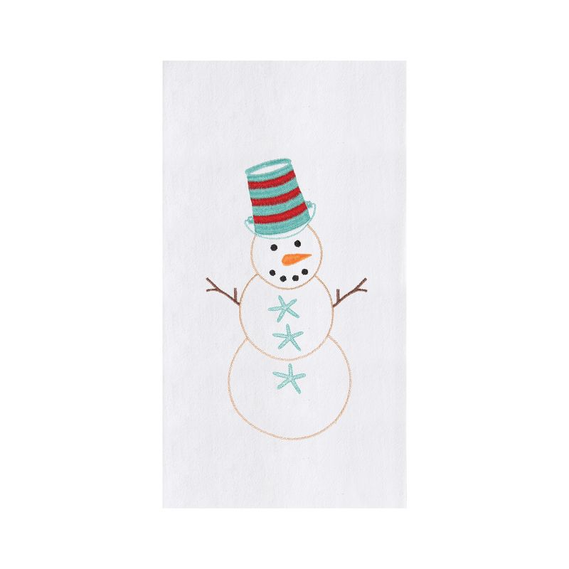 C&F Home Coastal Snowman with Blue Starfish Buttons Cotton Flour Sack Kitchen Dish Towel  27L x 18W in., 1 of 3