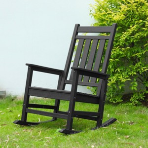 Oversized Patio Rocking Chair With Wood-Texture,Outdoor Rocking Chair,All Weather Resistant porch Rocking Chair -The Pop Home - 1 of 4