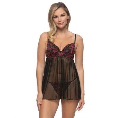 Felina - Besam Lace and Mesh Babydoll & G-String Lingerie Set