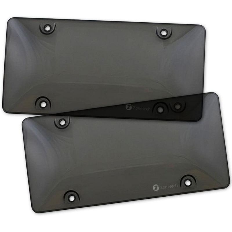Zone Tech Clear Smoked License Plate Cover Frame Shields - 2-Pack Novelty/License Plate Clear Smoked Bubble Shields, 1 of 7