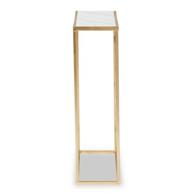 Gold Metal Console Table with Marble Top and Storage