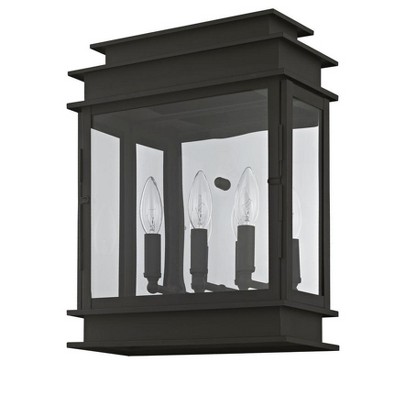 Princeton Classic English 3-Light Outdoor Wall Sconce in Black with Clear Glass