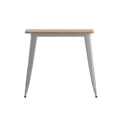 Emma and Oliver 31.5" Square Brown Poly Resin Top Dining Table with Silver Steel Base