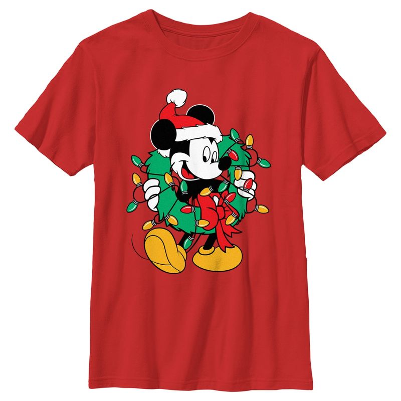 Boy's Mickey & Friends Christmas Wreath Mickey T-Shirt, 1 of 5