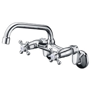 Sumerain Wall Mount Kitchen Faucets, 2 Cross Handles Chrome Finish, 3" to 9" Adjustable Spread - 1 of 4