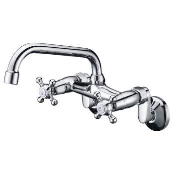 Sumerain Wall Mount Kitchen Faucets, 2 Cross Handles Chrome Finish, 3" to 9" Adjustable Spread