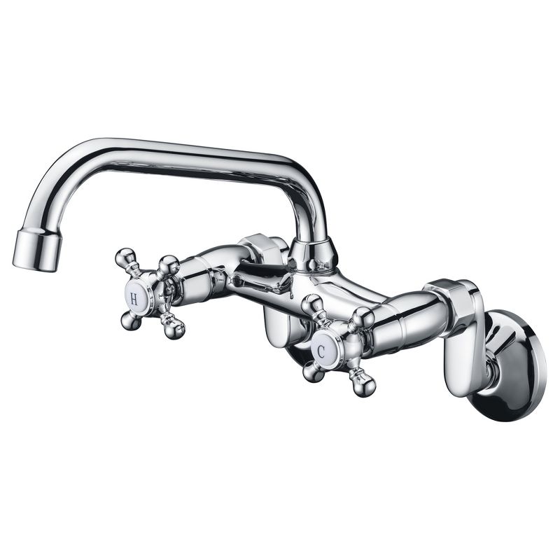 Sumerain Wall Mount Kitchen Faucets, 2 Cross Handles Chrome Finish, 3" to 9" Adjustable Spread, 1 of 18