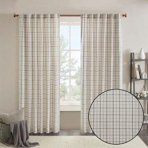 Fleece Lining Plaid Weave Window Curtain Panel, Faux Leather Textured Light Filtering Curtain for All Seasons - 1 of 4