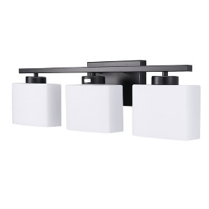 DORESshop 22 in. 3 Light Matte Black Modern Square Vanity Light for Bathroom, Bedroom, Living Roomwith Milk White Shades - 1 of 4