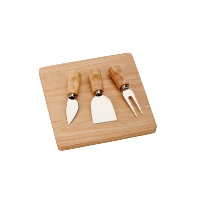 Slickblue Rubberwood Cheese Set with Cutting Board, Knife, Fork & Spade – Perfect for Cheese Lovers