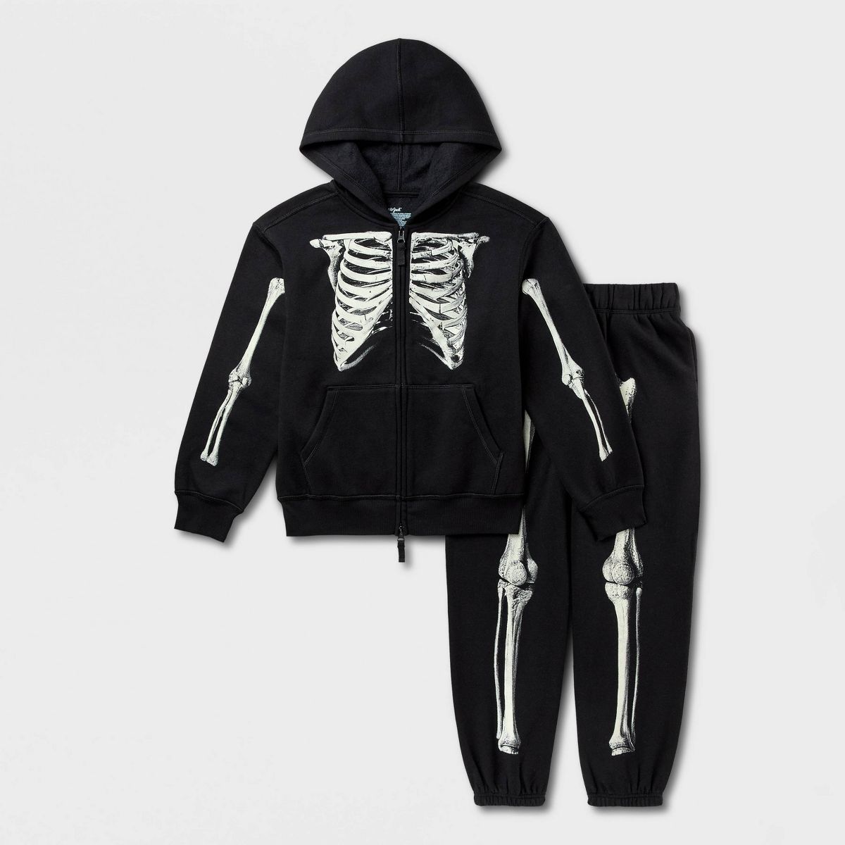 Kids' Adaptive Skeleton Fleece 2-Way Zipper Hoodie and Jogger Pants Set - Cat & Jack™