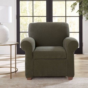 Sure Fit 2pc Stretch Pique Chair Slipcover with Cushion Cover: Machine Washable, Indoor Polyester & Spandex - 1 of 4