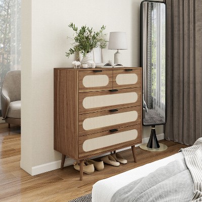 5 Drawer Dresser for Bedroom, Stylish Tall Dressers, Storage Shelves, Small Dresser for Closet, Makeup Dresser - Brown