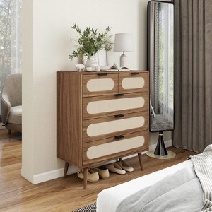 5 Drawer Dresser for Bedroom, Stylish Tall Dressers, Storage Shelves, Small Dresser for Closet, Makeup Dresser - Brown - 1 of 4